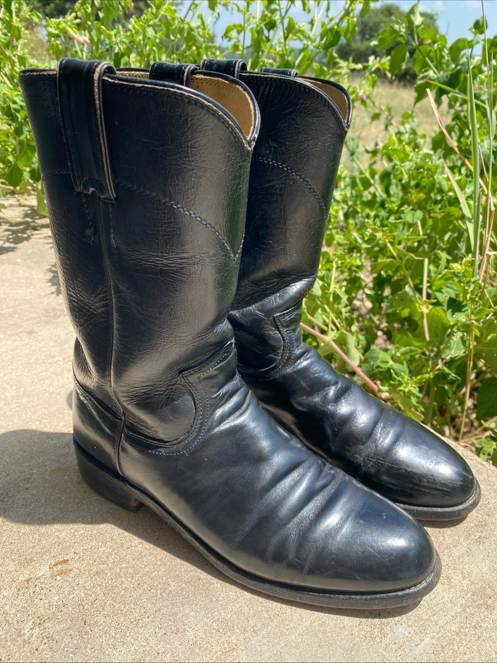Justin Roper Boots Women 6.5B Black Western Cowboy Lower Calf Rodeo flaws